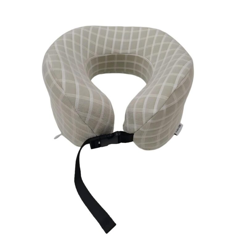 U-shaped pillow Small Grid Pattern Memory Foam Neck Pillow – Foldable & Portable